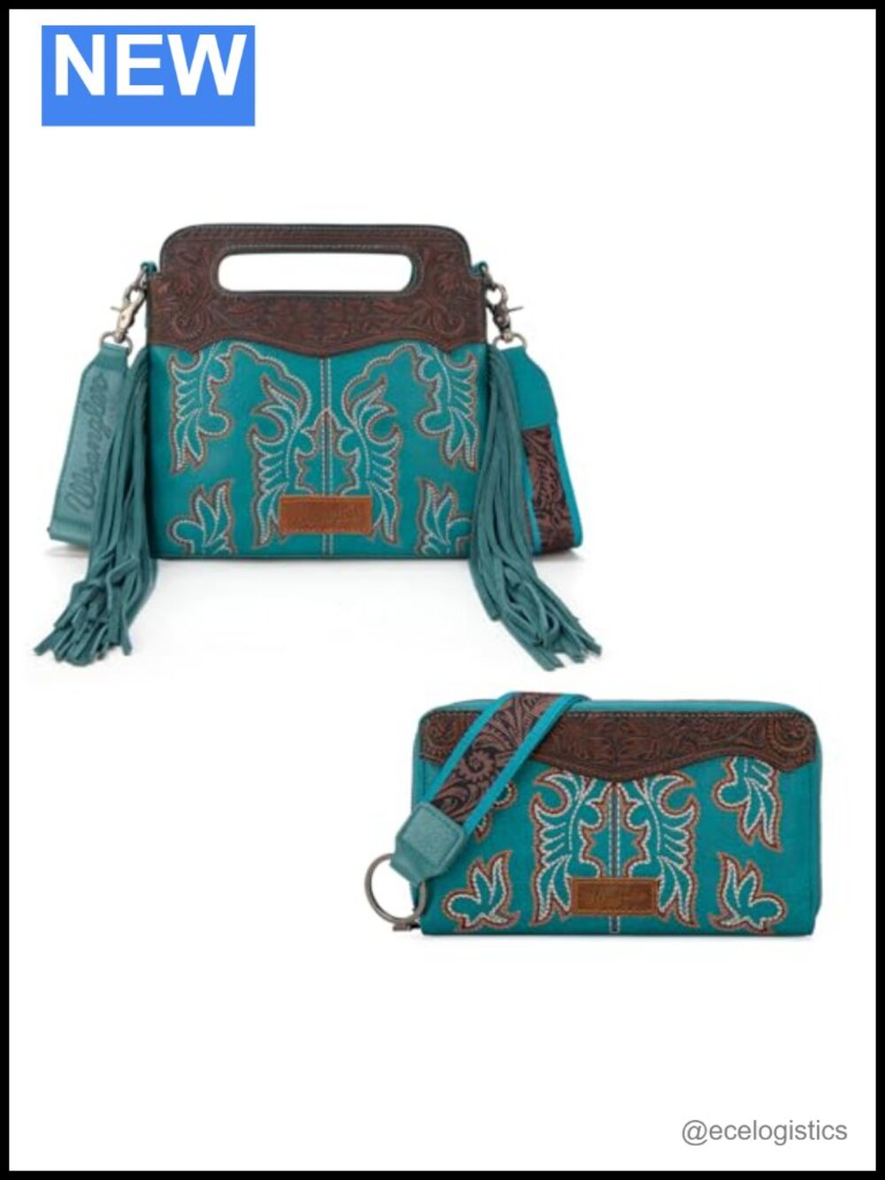 Wrangler Western Fringe Leather Crossbody Bag with Wallet
